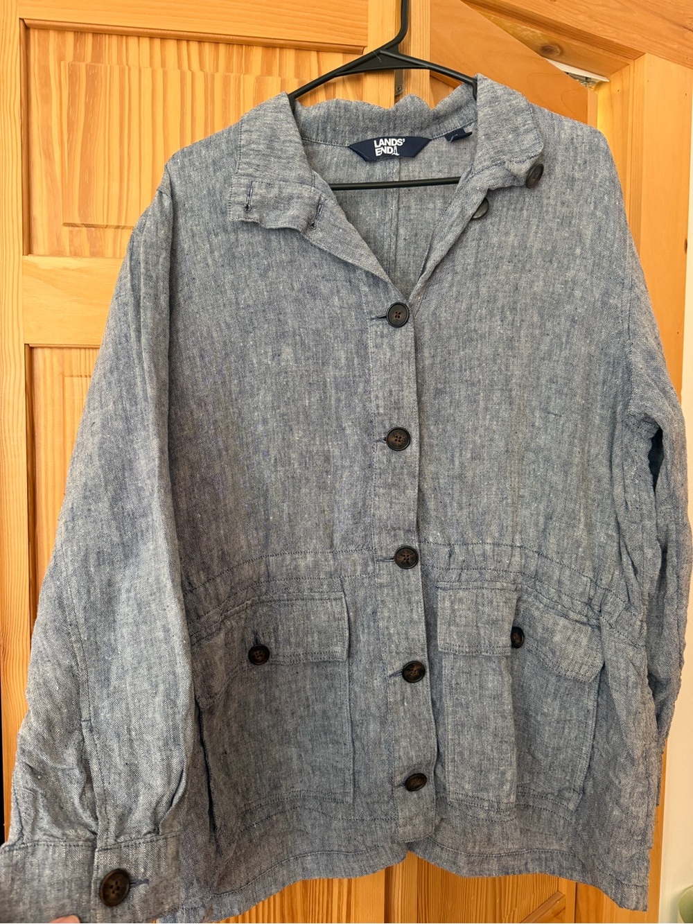Lands' End Denim Blue Button-Front Linen Jacket